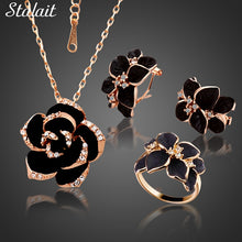 Load image into Gallery viewer, Fashion Rose Flower Enamel Jewelry Set Gold Color Black Painting Jewelry Sets for women 82606