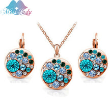 Load image into Gallery viewer, Miss Lady 2017 summer jewelry  Rose Gold color blue and  Pink Big Round african costume Crystal Jewelry Sets for women