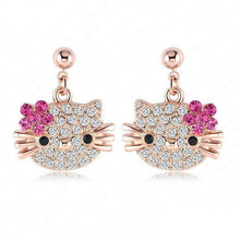 Load image into Gallery viewer, Rose Gold Plate Cute Stud Earring for Girls  Austrian Crystal Cat Flower Earings With Rhinestone Elements Brinco