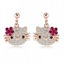 Load image into Gallery viewer, Rose Gold Plate Cute Stud Earring for Girls  Austrian Crystal Cat Flower Earings With Rhinestone Elements Brinco