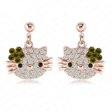Load image into Gallery viewer, Rose Gold Plate Cute Stud Earring for Girls  Austrian Crystal Cat Flower Earings With Rhinestone Elements Brinco