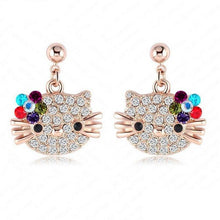 Load image into Gallery viewer, Rose Gold Plate Cute Stud Earring for Girls  Austrian Crystal Cat Flower Earings With Rhinestone Elements Brinco