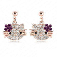 Load image into Gallery viewer, Rose Gold Plate Cute Stud Earring for Girls  Austrian Crystal Cat Flower Earings With Rhinestone Elements Brinco