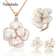 Load image into Gallery viewer, Nandudu Blooming Enamel Flower Pendant Necklace Ring Earrings Jewelry Sets Women Girl Whole Set Jewelry Gift R681 E36 CN255
