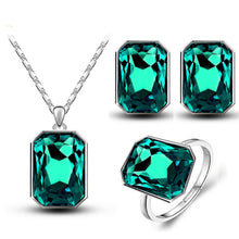 Load image into Gallery viewer, tiger totem christmas gifts queen brand bridal wedding crystal square pendant necklace earrings rings fashion charm jewelry sets