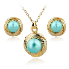 Load image into Gallery viewer, Szelam 2017 Wedding Jewelry Sets For Brides Gold Set Simulated Pearl Stud Earrings Pendant Necklace Jewelry Set SET140033