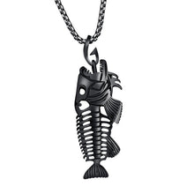 Load image into Gallery viewer, Charms Fish Bone &amp; Fishing Hook Pendant Necklaces Shellhard Stainless Steel Hollow Fish Skeleton Bone Necklace Fashion Jewelry