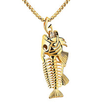 Load image into Gallery viewer, Charms Fish Bone &amp; Fishing Hook Pendant Necklaces Shellhard Stainless Steel Hollow Fish Skeleton Bone Necklace Fashion Jewelry