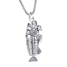 Load image into Gallery viewer, Charms Fish Bone &amp; Fishing Hook Pendant Necklaces Shellhard Stainless Steel Hollow Fish Skeleton Bone Necklace Fashion Jewelry