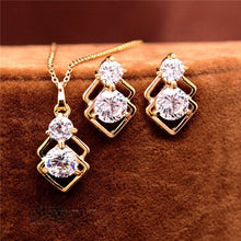 Load image into Gallery viewer, Elegant Wedding Crystal African Jewelry Sets for Women Gold Color Double Layer Square Pendant Necklace Earrings Party Jewellery