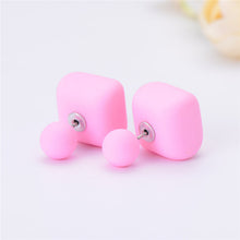 Load image into Gallery viewer, 10 pairs/lot Wholesale Matte Frosted Square Double Sided Ball Stud Earrings Bohemia Simulated Pearl Earrings Summer Jewelry