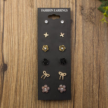Load image into Gallery viewer, 6 Pairs Fashion Jewelry New Rose Flowers Stud Earrings CZ Cross Bow Pearl Earrings