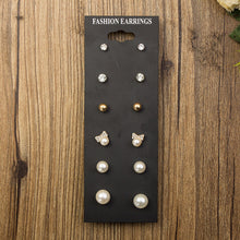 Load image into Gallery viewer, 6 Pairs Fashion Jewelry New Rose Flowers Stud Earrings CZ Cross Bow Pearl Earrings