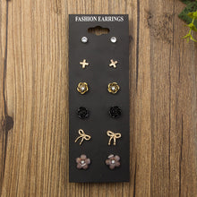 Load image into Gallery viewer, 6 Pairs Fashion Jewelry New Rose Flowers Stud Earrings CZ Cross Bow Pearl Earrings