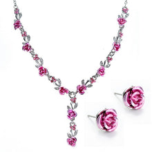 Load image into Gallery viewer, Fashion Metal Rose Necklace Earrings Wedding Bridal Jewelry Sets For Women Flower necklace marriage african flower jewelry set