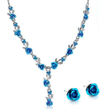 Load image into Gallery viewer, Fashion Metal Rose Necklace Earrings Wedding Bridal Jewelry Sets For Women Flower necklace marriage african flower jewelry set