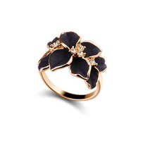 Load image into Gallery viewer, QCOOLJLY Hotting Sale Jewelry Ring With Rose Gold Color Austrian Crystal Black Enamel Flower Wedding Rings For Women