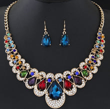 Load image into Gallery viewer, 1 Set Charm Women's Jewelry Drop Earrings Gold Color Pendant Choker Necklace Dangle Hook Bib Jewelry Set Brinco Noiva