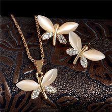 Load image into Gallery viewer, SHUANGR Natural Stone Opal Butterfly Jewelry Sets For Women Gold-color Chain Champagne Pendant Necklace Earrings bijoux femme