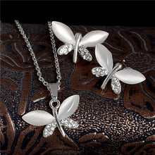 Load image into Gallery viewer, SHUANGR Natural Stone Opal Butterfly Jewelry Sets For Women Gold-color Chain Champagne Pendant Necklace Earrings bijoux femme