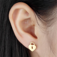Load image into Gallery viewer, FGifter Fashion Punk Lock Key Stud Earrings Gold Color Stainless Steel Jewelry for Women Girls Ear Piercing Studs