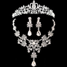 Load image into Gallery viewer, Hot Sale Noble Crystal Bridal Jewelry Sets Hotsale Silver Fashion Wedding Jewelry Tiara Necklace Earrings for Brides Bridesmaids