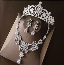 Load image into Gallery viewer, Hot Sale Noble Crystal Bridal Jewelry Sets Hotsale Silver Fashion Wedding Jewelry Tiara Necklace Earrings for Brides Bridesmaids