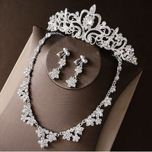 Load image into Gallery viewer, Hot Sale Noble Crystal Bridal Jewelry Sets Hotsale Silver Fashion Wedding Jewelry Tiara Necklace Earrings for Brides Bridesmaids