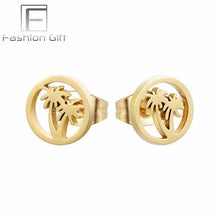 Load image into Gallery viewer, FGifter Fashion Punk Lock Key Stud Earrings Gold Color Stainless Steel Jewelry for Women Girls Ear Piercing Studs
