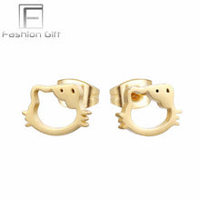 Load image into Gallery viewer, FGifter Fashion Punk Lock Key Stud Earrings Gold Color Stainless Steel Jewelry for Women Girls Ear Piercing Studs