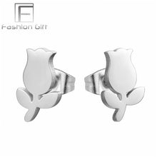 Load image into Gallery viewer, FGifter Fashion Punk Lock Key Stud Earrings Gold Color Stainless Steel Jewelry for Women Girls Ear Piercing Studs