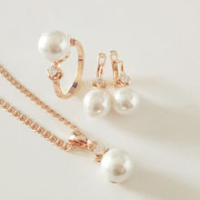 Load image into Gallery viewer, Anniebell 1Set Romantic New Fashion Wedding Rose Gold Color Jewelry Round Beads Shape Earring+Ring +Necklace Jewelry Sets