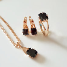 Load image into Gallery viewer, 1Set New Rose Gold Color Jewelry Fashion Wedding Jewelry Women Black Square Cubic Zircon Earring +Ring+Necklace Jewelry Sets