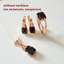 Load image into Gallery viewer, 1Set New Rose Gold Color Jewelry Fashion Wedding Jewelry Women Black Square Cubic Zircon Earring +Ring+Necklace Jewelry Sets