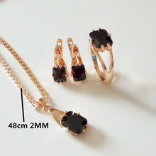 Load image into Gallery viewer, 1Set New Rose Gold Color Jewelry Fashion Wedding Jewelry Women Black Square Cubic Zircon Earring +Ring+Necklace Jewelry Sets