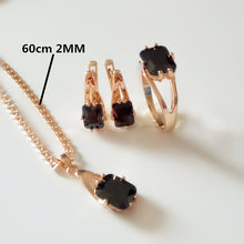 Load image into Gallery viewer, 1Set New Rose Gold Color Jewelry Fashion Wedding Jewelry Women Black Square Cubic Zircon Earring +Ring+Necklace Jewelry Sets
