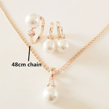 Load image into Gallery viewer, Anniebell 1Set Romantic New Fashion Wedding Rose Gold Color Jewelry Round Beads Shape Earring+Ring +Necklace Jewelry Sets