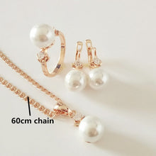 Load image into Gallery viewer, Anniebell 1Set Romantic New Fashion Wedding Rose Gold Color Jewelry Round Beads Shape Earring+Ring +Necklace Jewelry Sets