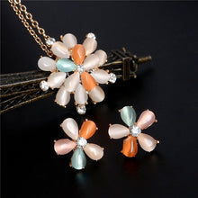 Load image into Gallery viewer, 2018 Fashion Opal Jewelry Sets Pandent Necklace Stud Earrings Crystal Natural Cat's Eye Stone Crystal Jewelry Set For Women