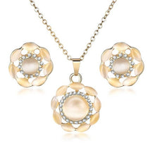 Load image into Gallery viewer, 2018 Fashion Opal Jewelry Sets Pandent Necklace Stud Earrings Crystal Natural Cat's Eye Stone Crystal Jewelry Set For Women