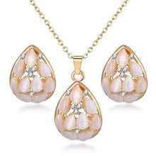 Load image into Gallery viewer, 2018 Fashion Opal Jewelry Sets Pandent Necklace Stud Earrings Crystal Natural Cat's Eye Stone Crystal Jewelry Set For Women