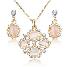 Load image into Gallery viewer, 2018 Fashion Opal Jewelry Sets Pandent Necklace Stud Earrings Crystal Natural Cat's Eye Stone Crystal Jewelry Set For Women
