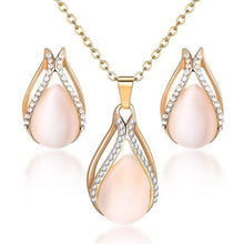Load image into Gallery viewer, 2018 Fashion Opal Jewelry Sets Pandent Necklace Stud Earrings Crystal Natural Cat's Eye Stone Crystal Jewelry Set For Women