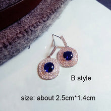 Load image into Gallery viewer, Fashion Vintage Flower Blue Water Drop Earrings Women Crystal Stone Long Tassel Earrings Cubic Zirconia Pearl Women Earrings