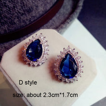 Load image into Gallery viewer, Fashion Vintage Flower Blue Water Drop Earrings Women Crystal Stone Long Tassel Earrings Cubic Zirconia Pearl Women Earrings