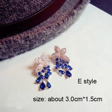 Load image into Gallery viewer, Fashion Vintage Flower Blue Water Drop Earrings Women Crystal Stone Long Tassel Earrings Cubic Zirconia Pearl Women Earrings