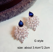 Load image into Gallery viewer, Fashion Vintage Flower Blue Water Drop Earrings Women Crystal Stone Long Tassel Earrings Cubic Zirconia Pearl Women Earrings