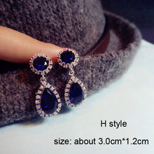 Load image into Gallery viewer, Fashion Vintage Flower Blue Water Drop Earrings Women Crystal Stone Long Tassel Earrings Cubic Zirconia Pearl Women Earrings