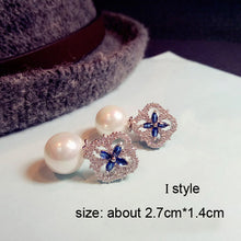 Load image into Gallery viewer, Fashion Vintage Flower Blue Water Drop Earrings Women Crystal Stone Long Tassel Earrings Cubic Zirconia Pearl Women Earrings