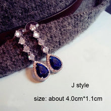Load image into Gallery viewer, Fashion Vintage Flower Blue Water Drop Earrings Women Crystal Stone Long Tassel Earrings Cubic Zirconia Pearl Women Earrings